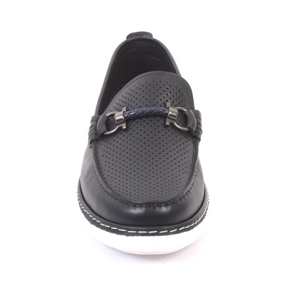 ROBERTO SERPENTINI 1808a Navy White / Leather Moccasins Loafers Shoes